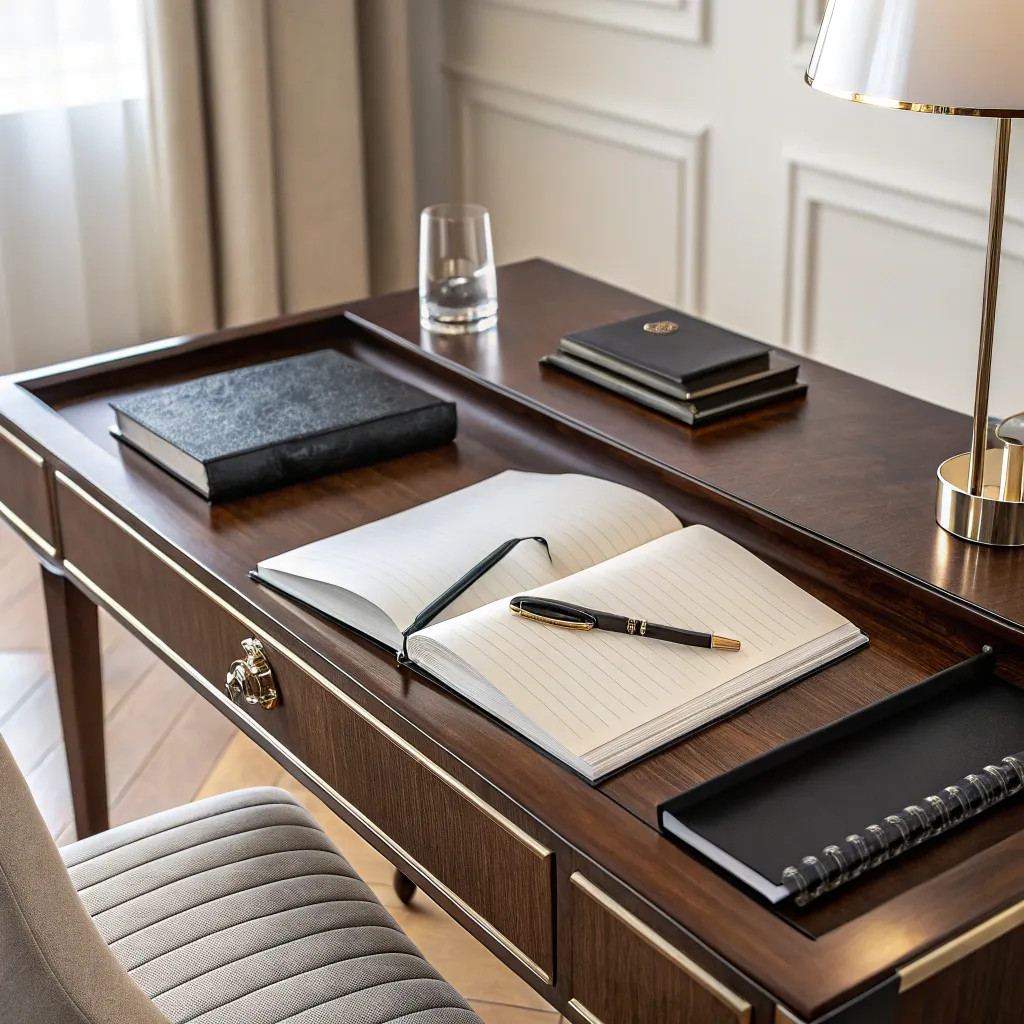Elegant Desk with Notebook and Pen